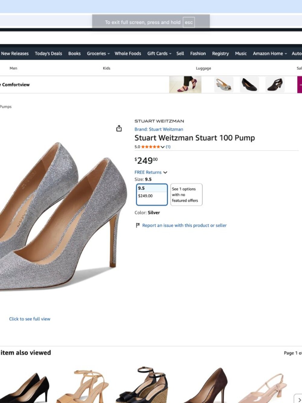 Stuart Weitzman 100 Pump Silver Pointed Toe Heels Women's Silver 9.5 B SAVE $100 - Picture 2 of 9
